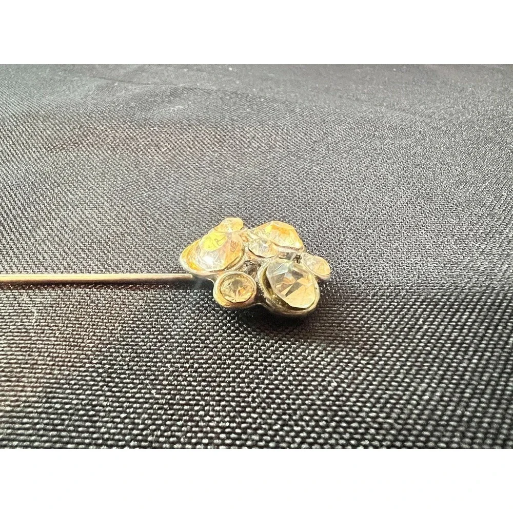 Vintage Rhinestone Collar Pin Silver Tone Double Floral Ends Bar Brooch 2.25